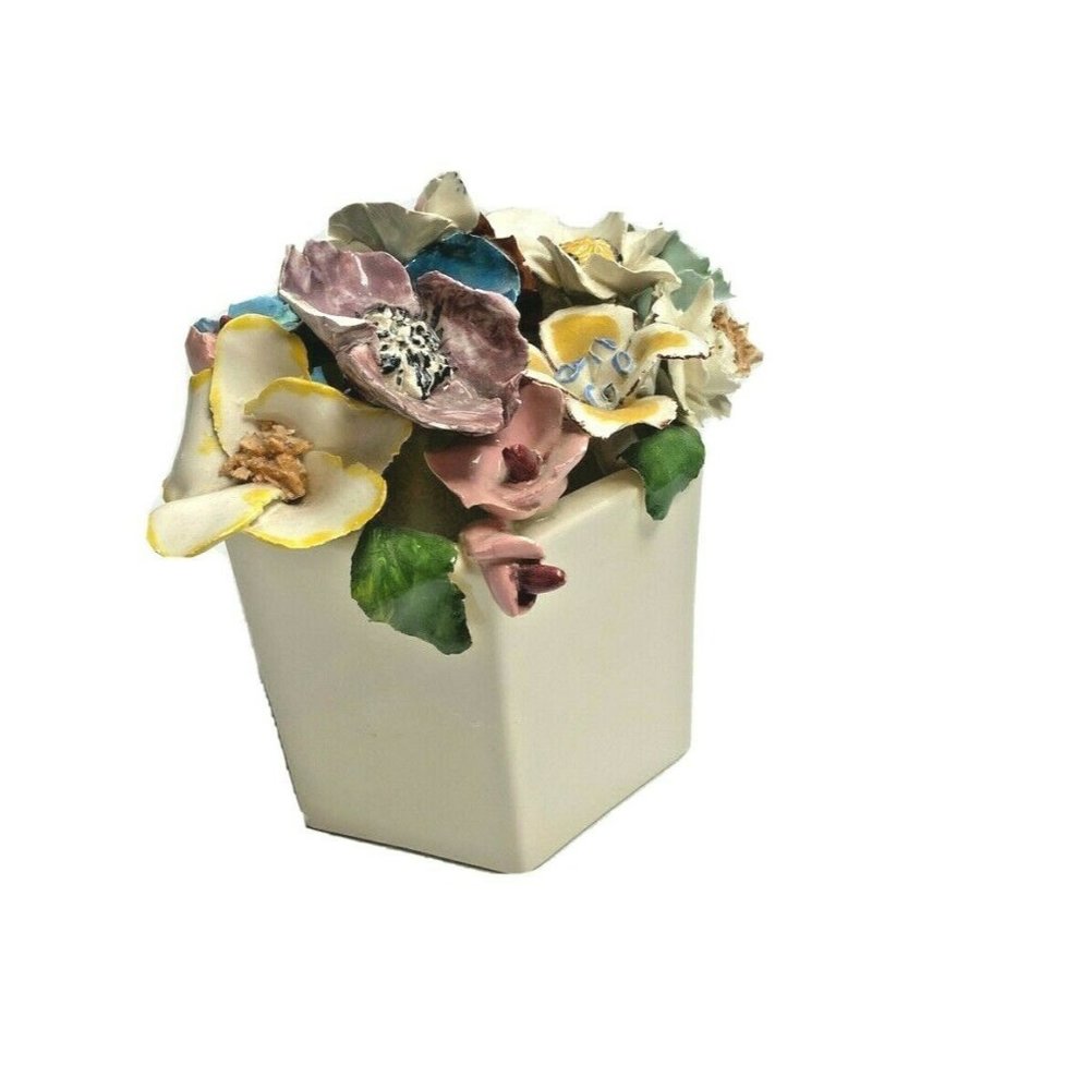 Vintage Antique Intricate Sculpted Flowers Vase Delicate Signed Ceramics Decor